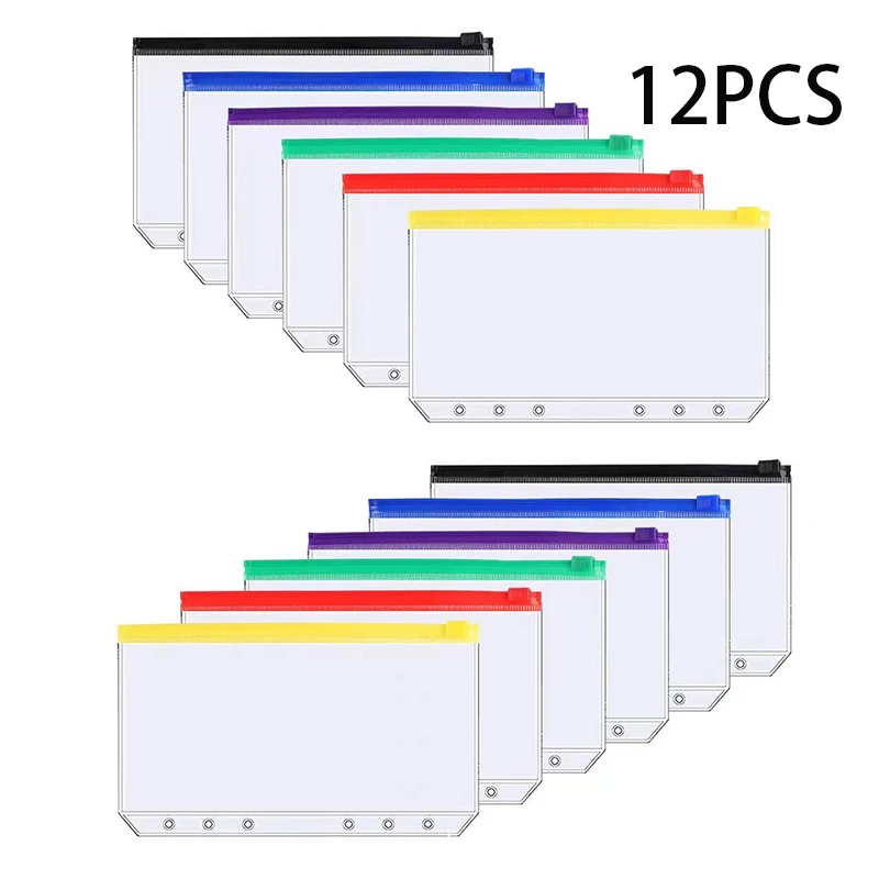Waterproof A6 Binder Zipper Pockets - PVC Budget Envelopes for Notebooks and Planners