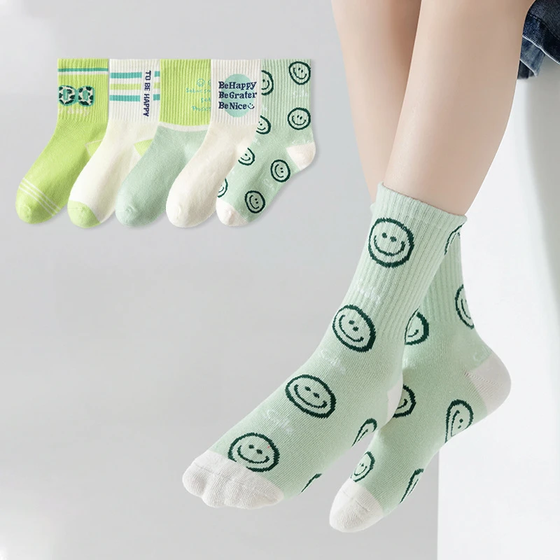 Chaussettes mi-longues en coton carillon pour enfants, chaussettes de sport de voyage en plein air, garçons et filles, automne et hiver, lot de 5 paires