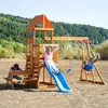 Dolphin Playground Cedar Wooden Swing Sets, Outdoor Playset ,  Wave Slide, Climbing Wall, and 2 Belt Swings, Playground Sets 1