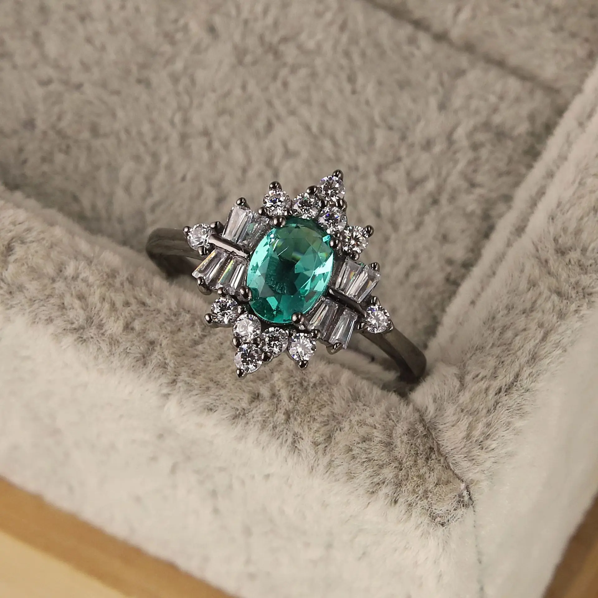

s925 silver wish emerald ring personalized black European and American minimalist design