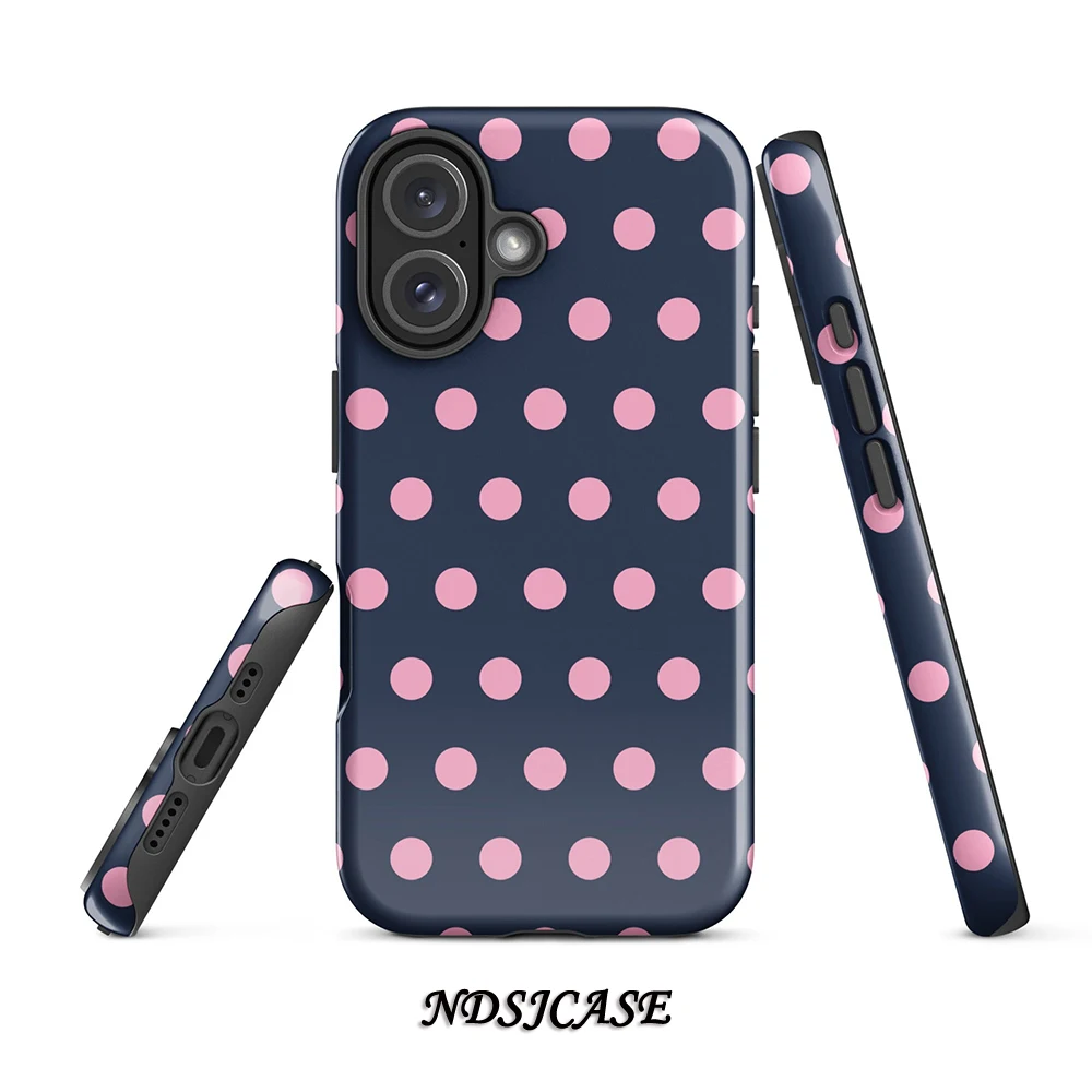 Luxury Pink Navy Polka Dot Double-Layer Phone Case Back Cover