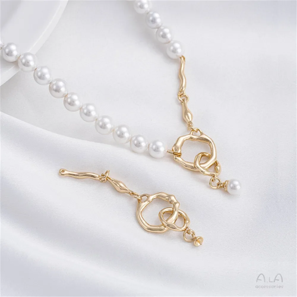 

14K Gold Filled Plated Brass Double Loop Bead Holder Lava Connector Hand Made DIY String Pearl Chain Buckle Accessory