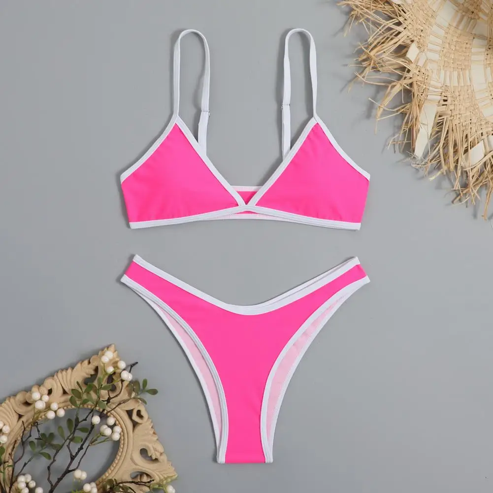 

Stylish Women Beachwear No Underwire Two-piece Set Suspender Bra Swimming Trunks Set Elastic Strap Bathing Suit Beach Wear