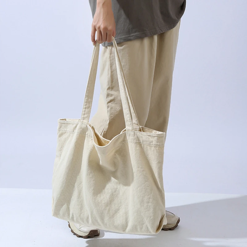 Tote Canvas Bag for Ladies Girl Student Large Capacity Shoulder Bag Solid Color Preppy Style Harajuku Commuter All-match Handbag