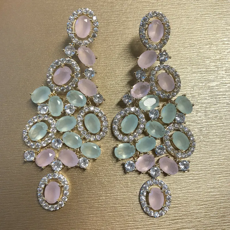 Bilincolor Green Cubic Zircon Big Wedding Earring for Women