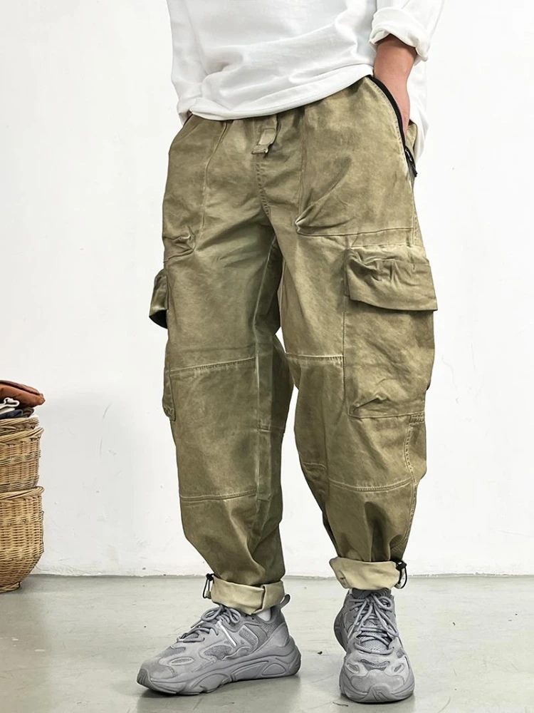 Vintage Cargo Pants For Men Plus Size Distressed Straight Pants Japanese Streetwear Harajuku Khaki Baggy Trousers casual pants