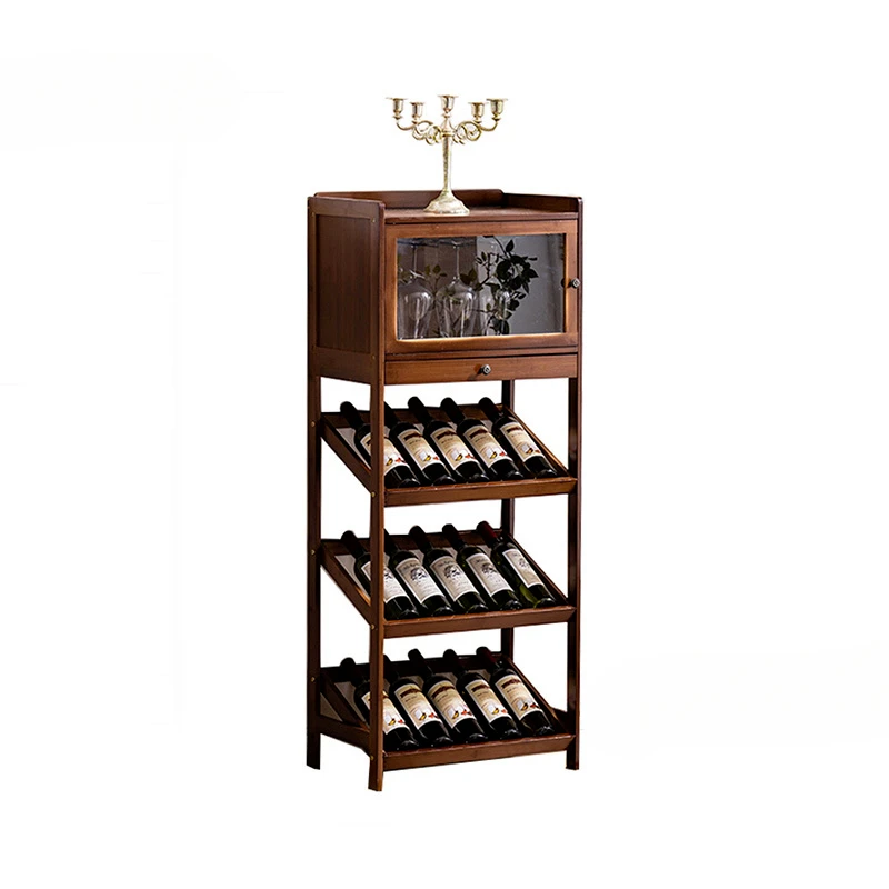 

European Bamboo Villa Floor Bar Cabinets Living Room Furniture Wine-bottle Holder Simple Household Restaurant Storage Racks L