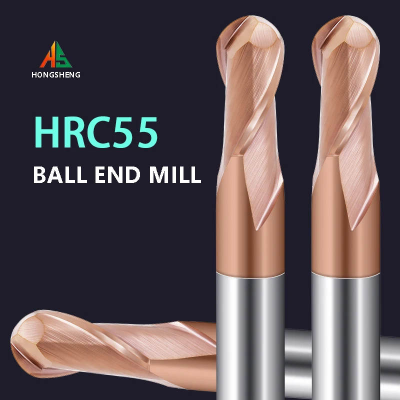 볼 엔드 밀 HRC55 2 플루트 텅스텐 카바이드 커터, CNC 라우터 비트 밀링 공구, 금속용 밀링 커터, R0.5, 6mm, 8mm, 10mm