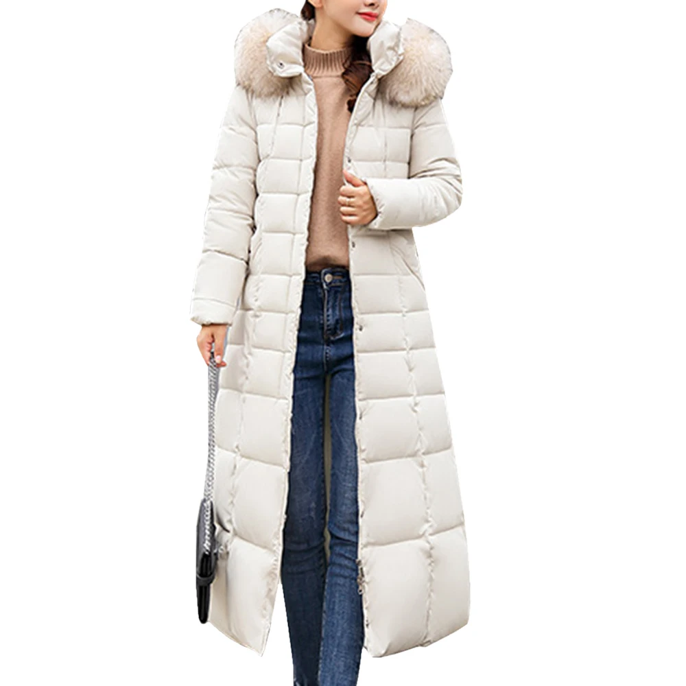 Women Long Coats Parka Winter Female Casual Solid Color Zipper Pocket Cotton Padded Warm Hooded Maxi Puffer Coat Jacket 6 Colors