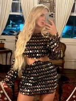 Sexy Shiny Sequins Mini Dress – Glitter Sleeves & Hollow Out