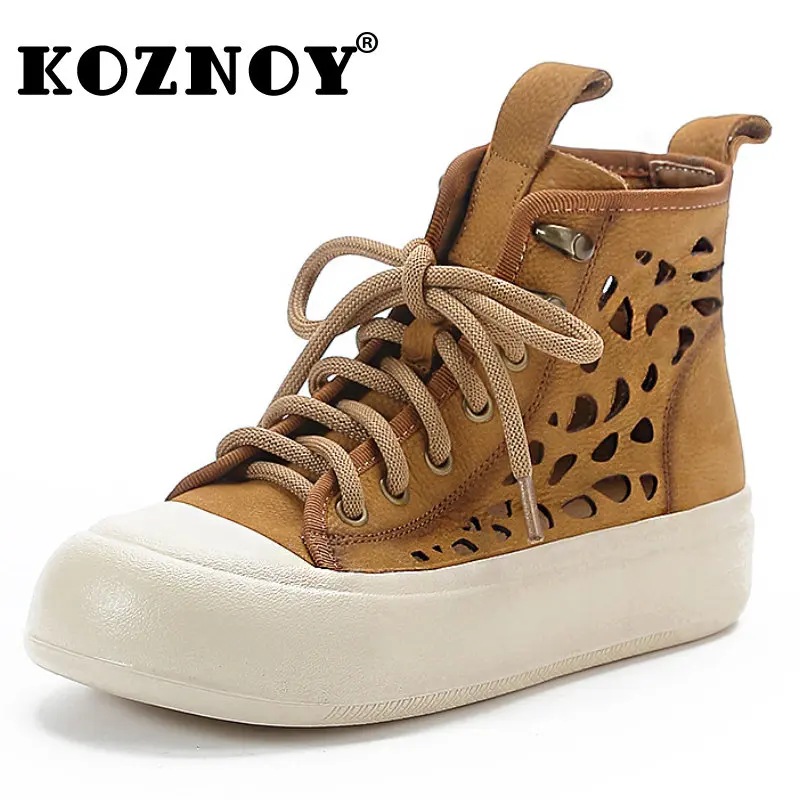 

Koznoy 4cm Women Boots Trend 2023 Ethnic Chunky Sneakers Cow Suede Genuine Leather Ankle Mid Calf Summer Moccasin Hollow Shoes