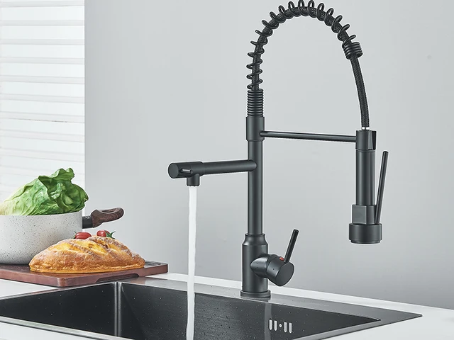 壁掛けキッチンシンクタップブラックステンレス鋼スイベルデュアルホール壁掛けキッチンミキサータップ-B キッチンシンク用蛇口 壁掛け式 ステンレス製  壁掛け式蛇口 スプレーガン付き 壁掛けキッチンシンクタップキッチン蛇口スプレーガン付き温水および冷水スイベル ... キッチン ミキサー タップ ウォール マウント ステンレス鋼 つや消しシンク シンクの蛇口 スイベル 温水と冷水 ダブルホール キッ