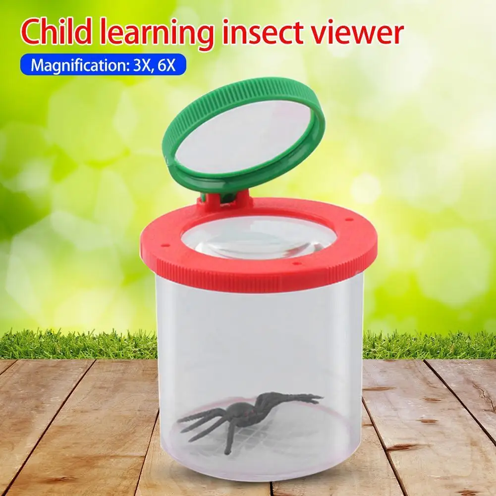 Portable Children Crawlers Animal Spider Insect Box 3X 6X Magnifying Glass Insect Cage Bug Jar for Science Nature Exploration