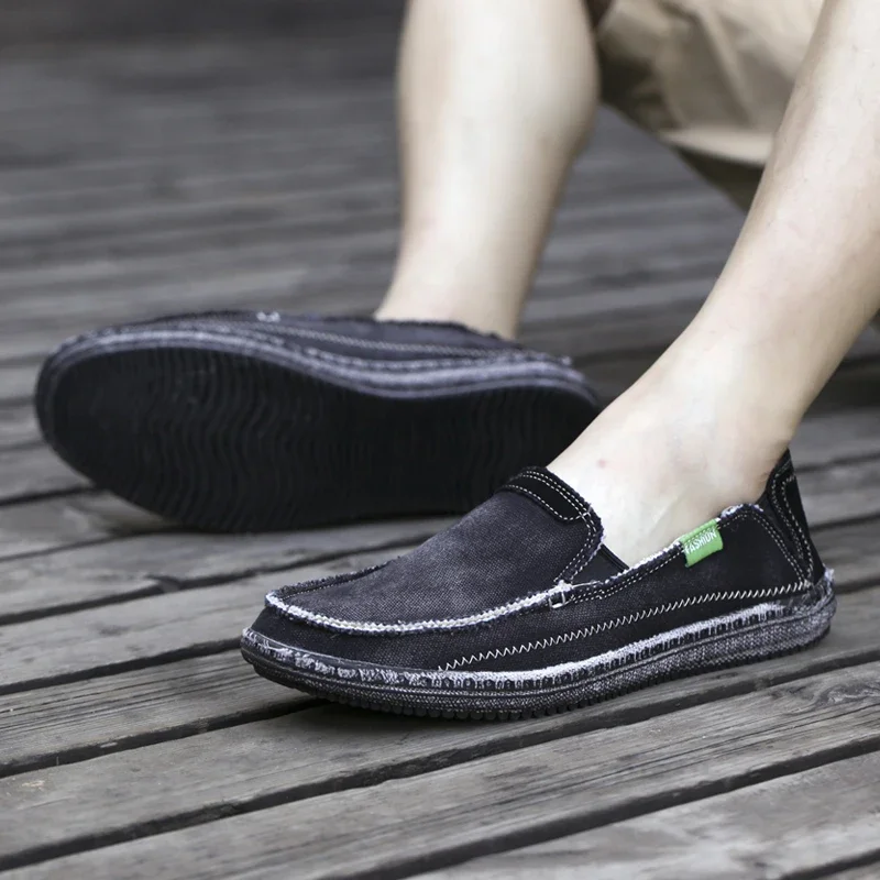

2021 Summer New Men's Denim Canvas Shoes Lightwight Breathable Beach Shoes Fashion Casual Slip-On Soft Flat Loafers Big Size Hot
