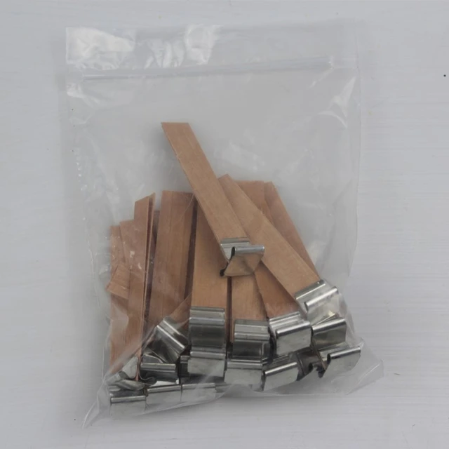 30pcs Wood Natural Candle Wicks With Clip Base Wooden Candles Craft Wick Soy  Paraffin Wax Burning