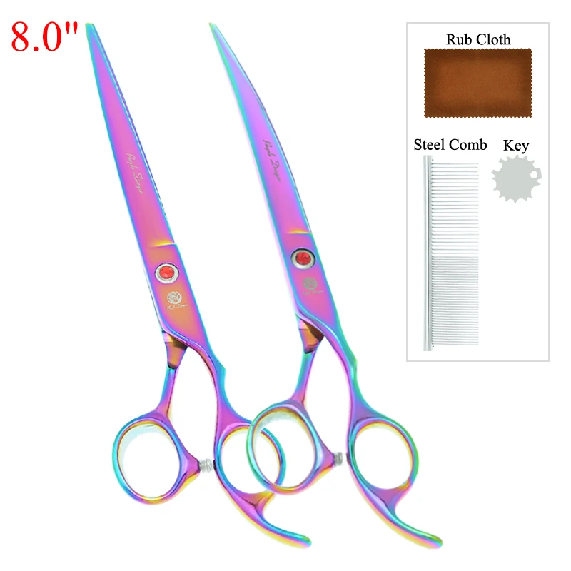 

8 inch Purple Dragon Dog Grooming Shears Sharp Edge Pet Hair Cutting Scissors Animals Curved Scissors Puppy Haircut Tool B0052B