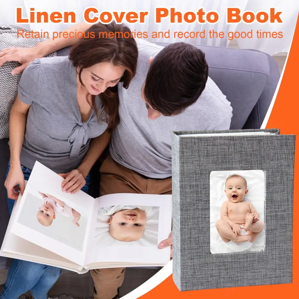 Slip-in Photo Album Linen Cover 50 Pages 100 Pockets 4x6-Inch Wedding Travel Baby Shower Kids Family Anniversary Picture Collect