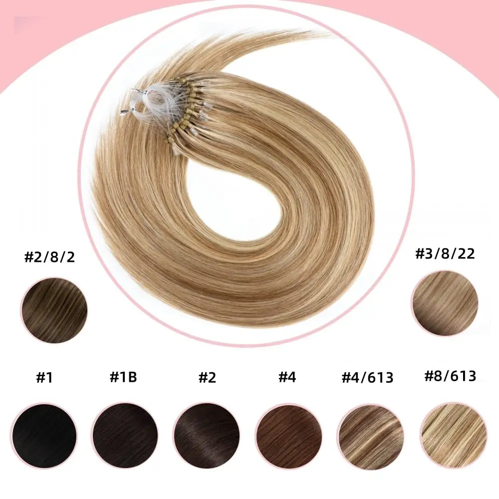 Estensioni dell'anello micro loop dritto al 100% per capelli umani Anelli piccoli di trama per un facile applicazione gratuita di danni - immagine 4