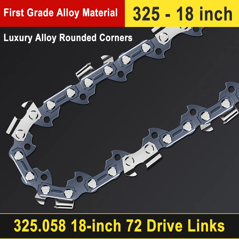 18 Inch Gasoline Saw 72 Drive Links 0.325 Pitch 0.058 Guide Alloy Rounded Cutters Petrol Chain Saw Blade
