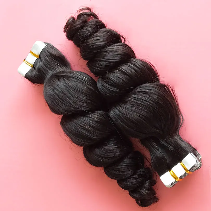 Loose Wave Tape In Hair Extensions Human Hair Adhesive Seamless Skin Weft Tape 40pcs for Women