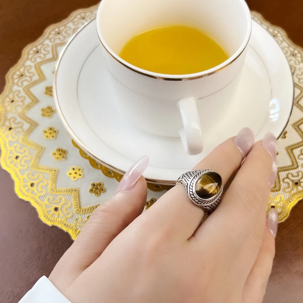 Ring Brown Oval Europe Style Fine Jewelry For Women Men Summer Vintage 925 Sterling Silver Powerful Gift silver ring silver rings