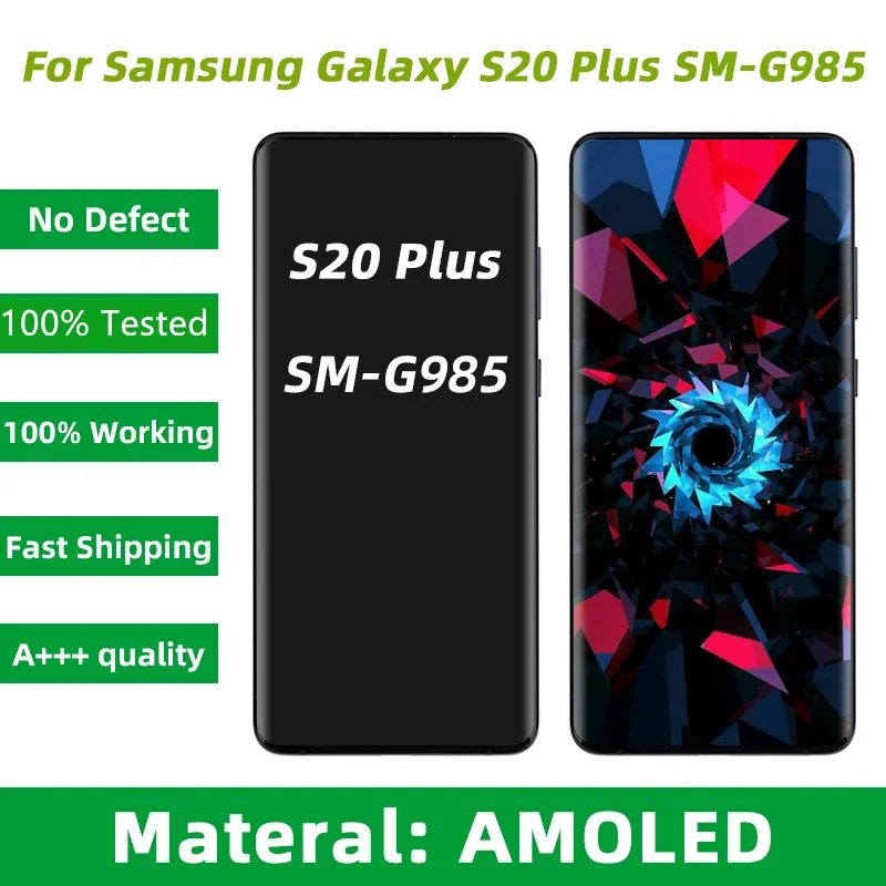 

ЖК-экран Super AMOLED для Samsung Galaxy S20 Plus, s20plus, G985, g985f, сенсорный экран с рамкой, деталь сборки дигитайзера