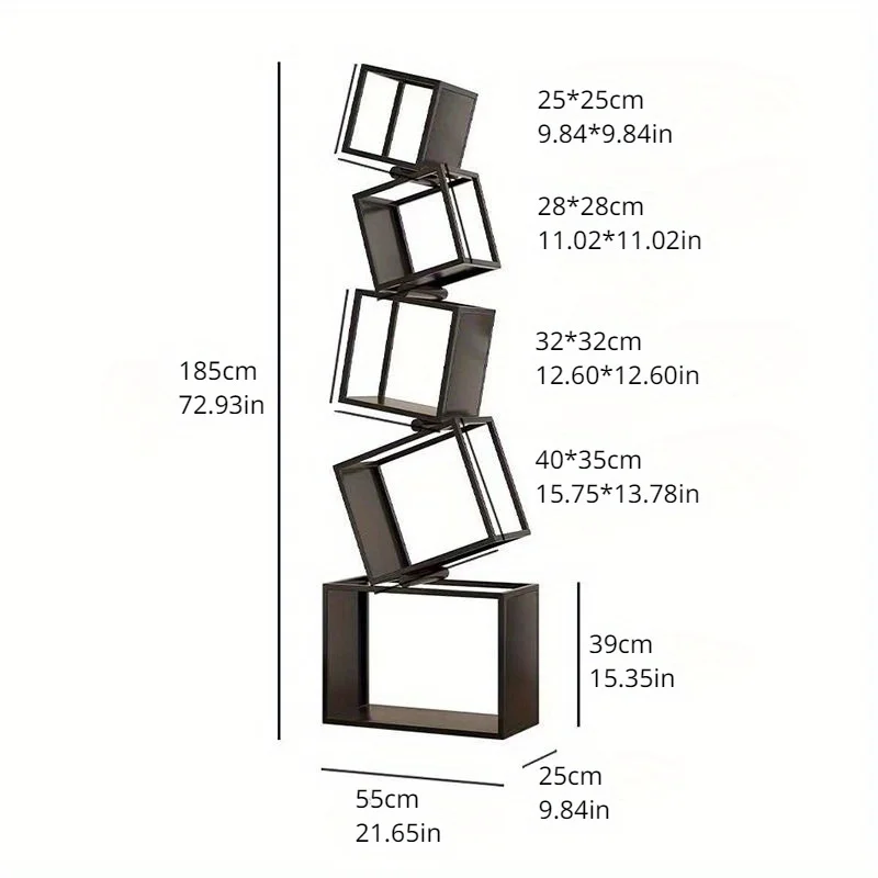 Modern Multi-Layer Corner Bookshelf Vertical Iron Bookcase for Office Storage Shaped Multi-Tier Book Rack