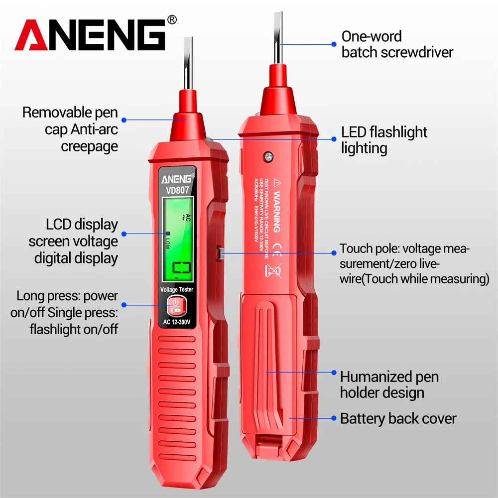 ANENG VD807 One-word Induction Portable 50/60Hz Smart Electric Pen Tester NCV Sensor AC 12-300V Non-contact Wire Detector Tools BEST SELLERS