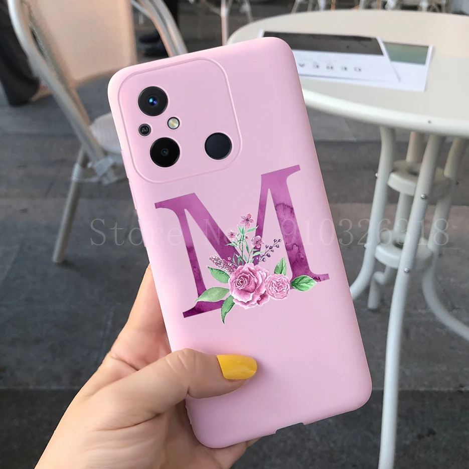 For Xiaomi Redmi 12C 4G Case Luxury Flower Letters Cover Soft Silicone Phone Case For Xiaomi Redmi 12C Redmi12C Back Cover Coque