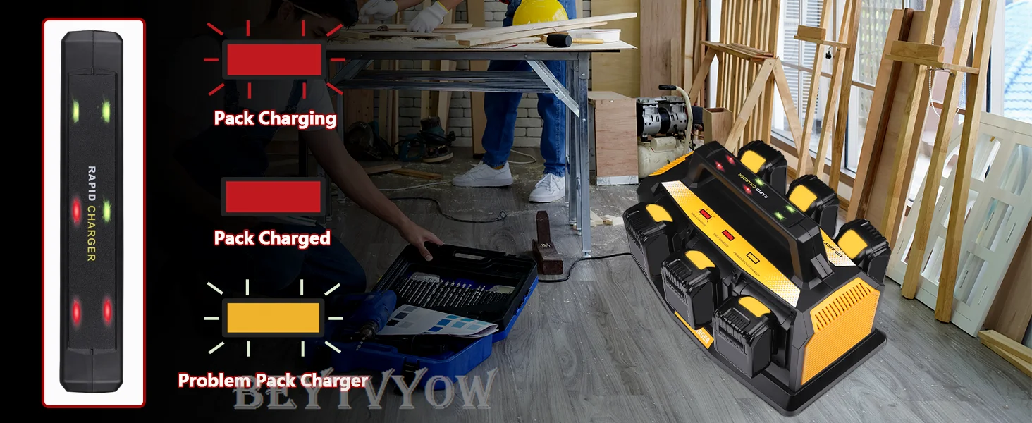 Beytvyow Super Battery Charger for Dewalt 20V Battery 6-Ports Simultaneous Rapid