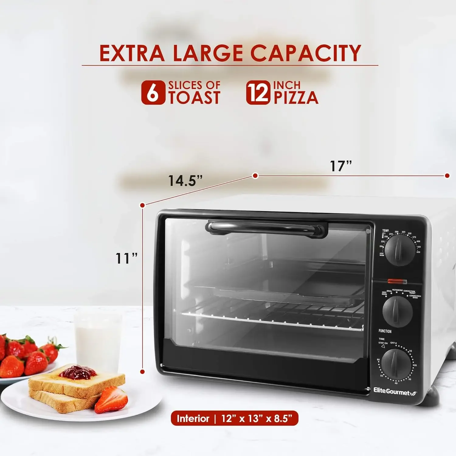 Gourmet ERO-2008N# Countertop XL Toaster Oven, Rotisserie, Bake, Grill, Broil, Roast, Toast, Keep Warm and Steam (23L capacity f 5