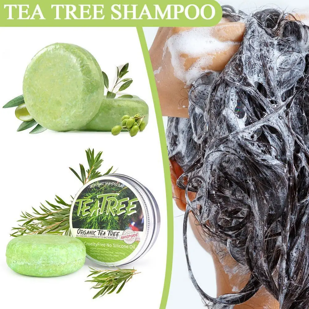

60g Handmade Tea Tree Soap Extract Washing Hair Bar Solid Shampoo Plant Natural Soap Hair Green P1X7