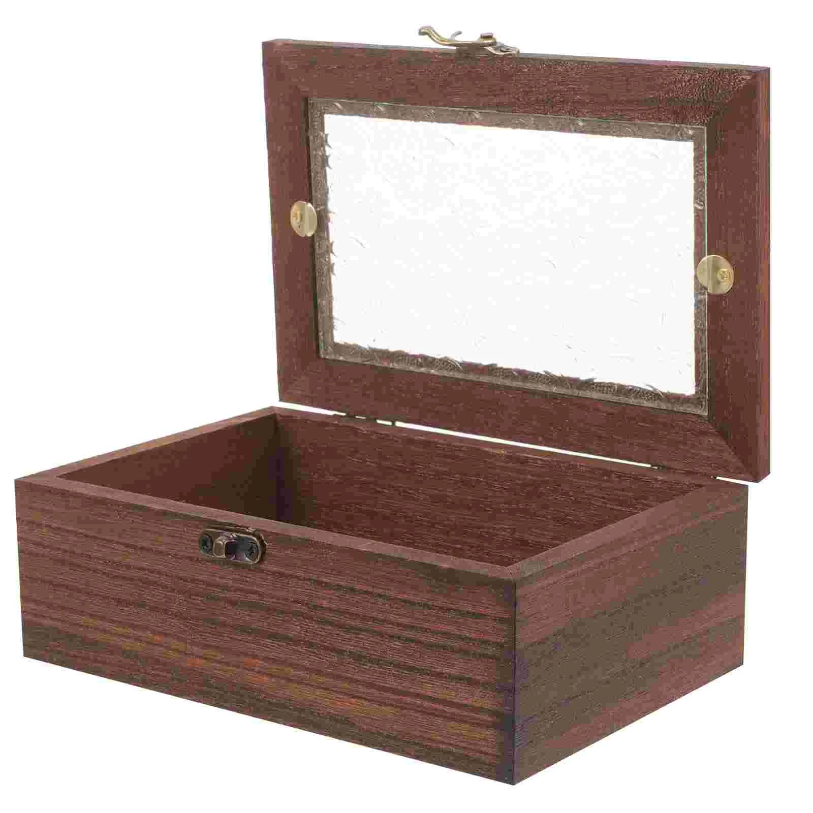 

Vintage Wooden Storage Box Jewelry Container Clear Lid Trinket Box Rustic Box