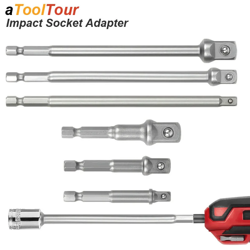3-Piece Hex Shank SDS Socket Adapter Set - 1/4" Hex, 60mm & 70mm Length For Impact Drills & Hammer Drills