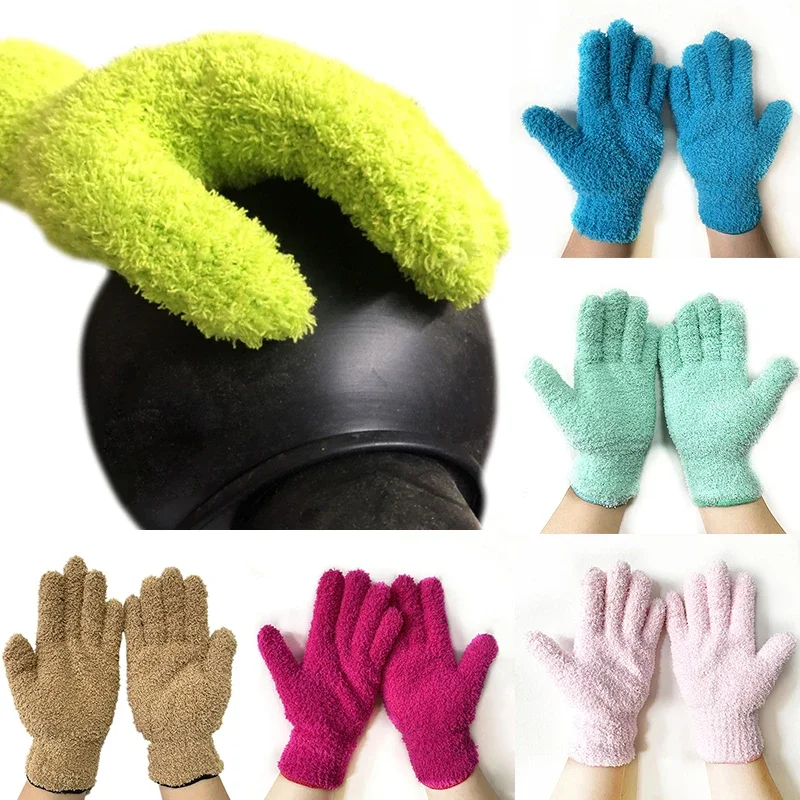 1Pcs Cleaning Gloves Microfiber Coral Fleece Car Grooming Gloves Solid Color Five Finger Dust Removal Housework Absorbent cleaning gloves