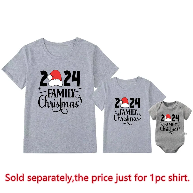 thumbnail image 1 of Camisas navideñas familiares 2024, trajes familiares a juego de algodón, camisetas para papá, mamá, niños, mamelucos para bebés, pijamas a juego, ropa de Navidad, regalo, 1 of 5