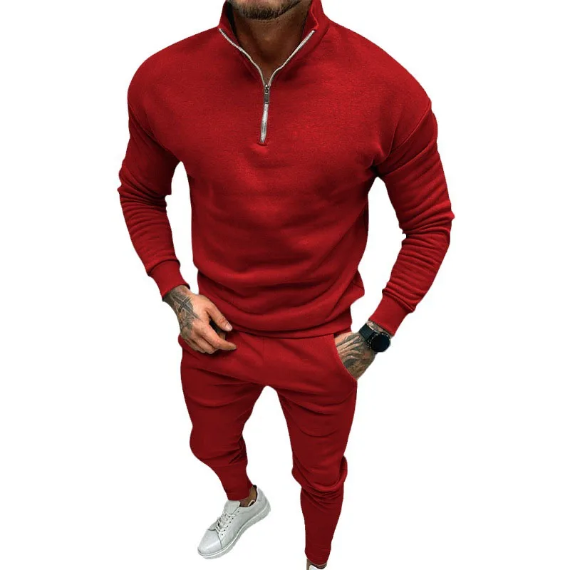 

Fashion Slim Tracksuit Men Two Piece Suits Fall Casual Solid Color Stand Collar Zip-up Tops And Pants Mens Sets Sports Clothing