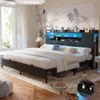 King Bed Frame with Headboard, King Size Metal Platform Bed Frame with Reversible Storage Bookcase Headboard,Noise Free, Black 1