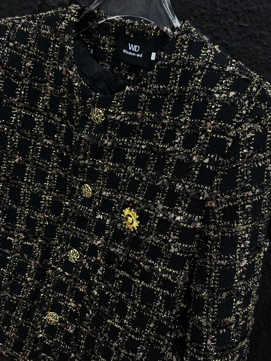 Korean Sle Faionable Tweed ort Men's Jaet 2024 Autumn High Sensation Haome Versatile Coat Top Button Decorated Pol...