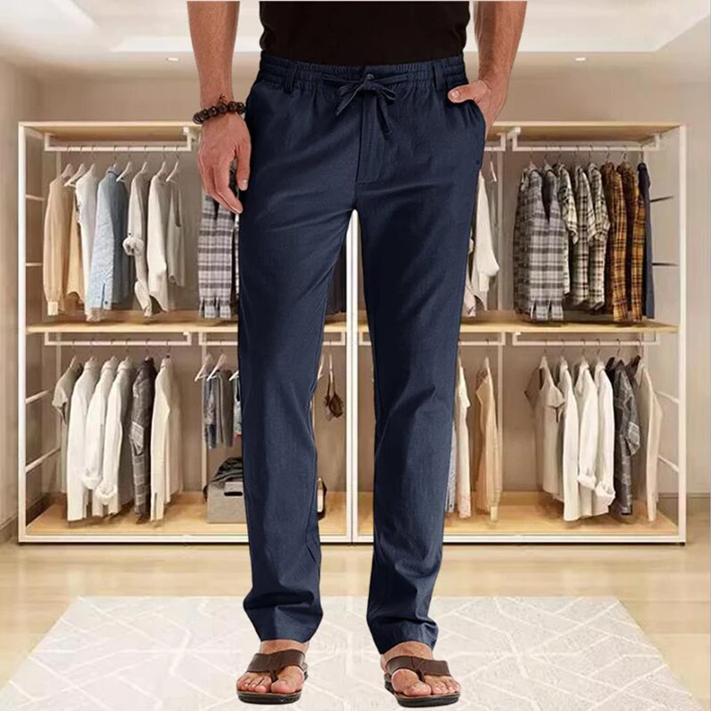 

New Men Trousers Casual Pants Men Spring Autumn Solid Color Blending Elastic Waist Straight Pants Business Office Mens Pantalon