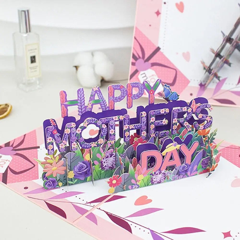 3D Pop UP Flower Greeting Cards Folding with Envelope Mother's Day Greeting Card Blessing Handmade Thank You Card For Mom Gift
