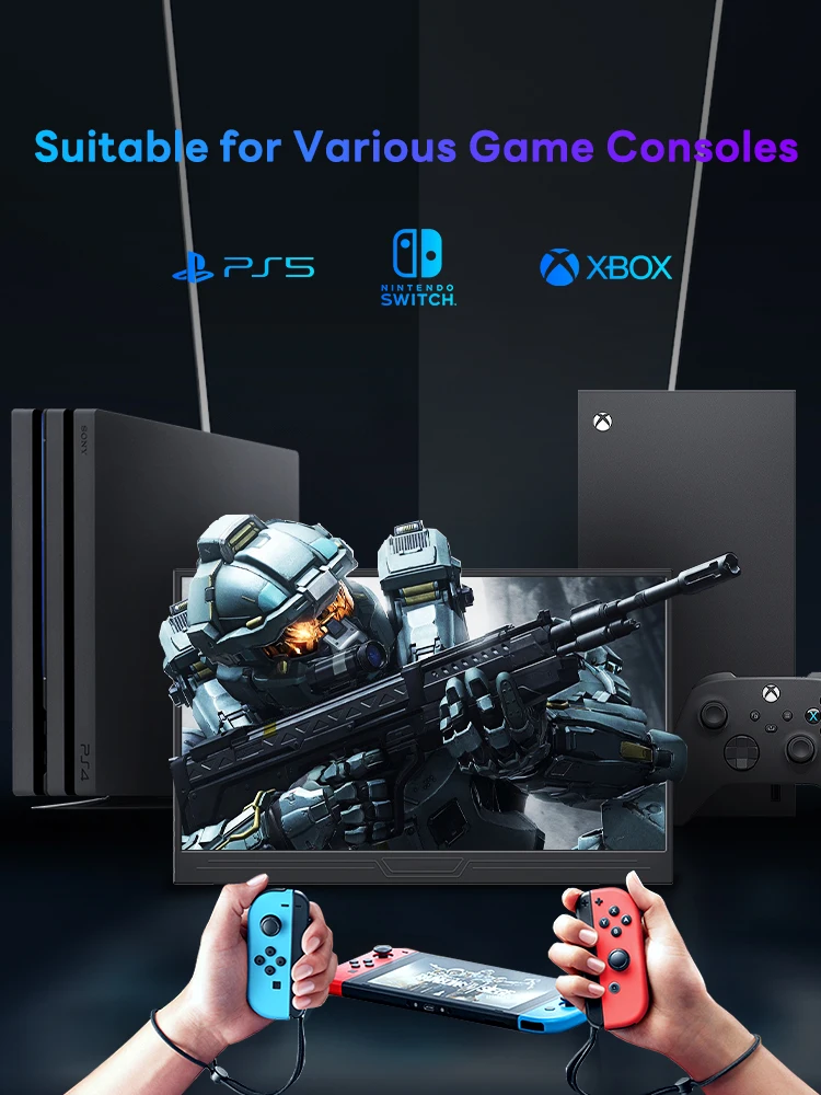 휴대용 HDMI C타입 여행용 모니터, Xbox Switch Ps4 PS5 노트북 휴대폰 컴퓨터용, 15.6 인치, 60Hz FHD IPS 1920*1080