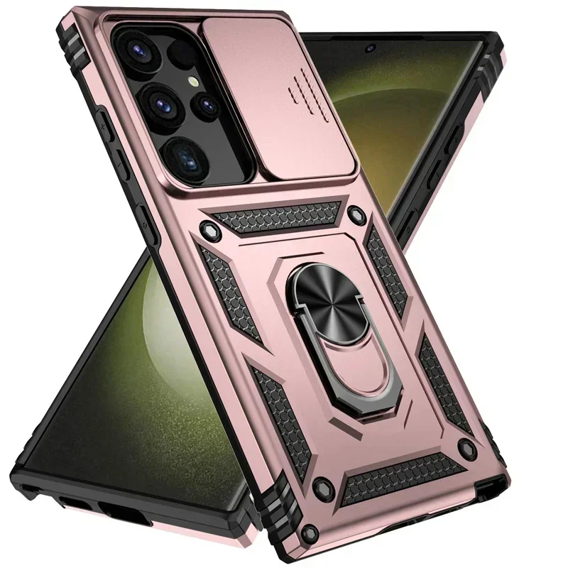 Rotating Slide Camera Lens Military Grade Armor Phone Case with Stand Cover