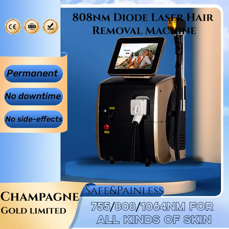 

2024 New 808nm Diode Laser Hair Removal Machine 755 1064 808nm Soprano Ice Platinum Painless epilator Champagne Gold limited