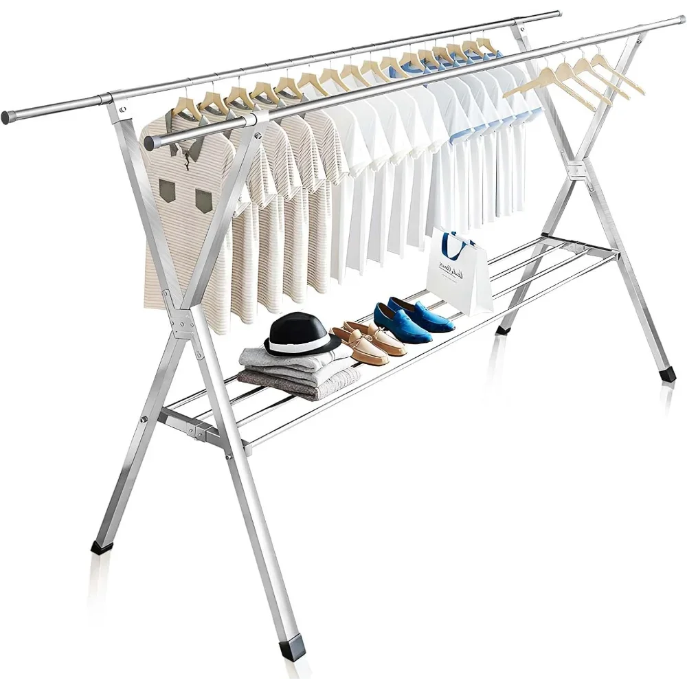 

Clothes Drying Rack 2 Tiers, Heavy Duty Drying Rack Clothing Folding Indoor Outdoor, Stainless Steel Laundry Drying Rack,