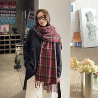 180*68cm Imitation Cashmere Scarf Vintage Plaid Printed Comfortable Neck Warmer Wrap Preppy Style Women's Wraps Shawl