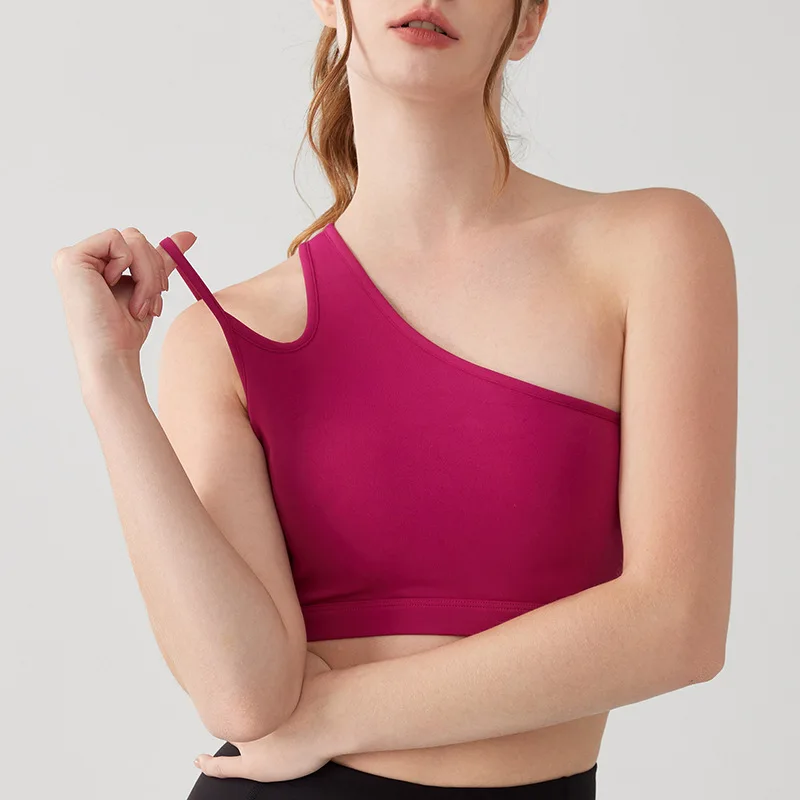 

Асимметричный спортивный бюстгальтер для йоги на одно плечо, женский сексуальный облегающий топ для тренажерного зала и фитнеса, уличный тренировочный мягкий дышащий стробоскоп