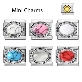 Fashion Pink White Blue Red Oval Zircon Italian Beads Link Fit 9mm Stainless Steel Bracelet Making DIY Charm Women Men Jewelry 1
