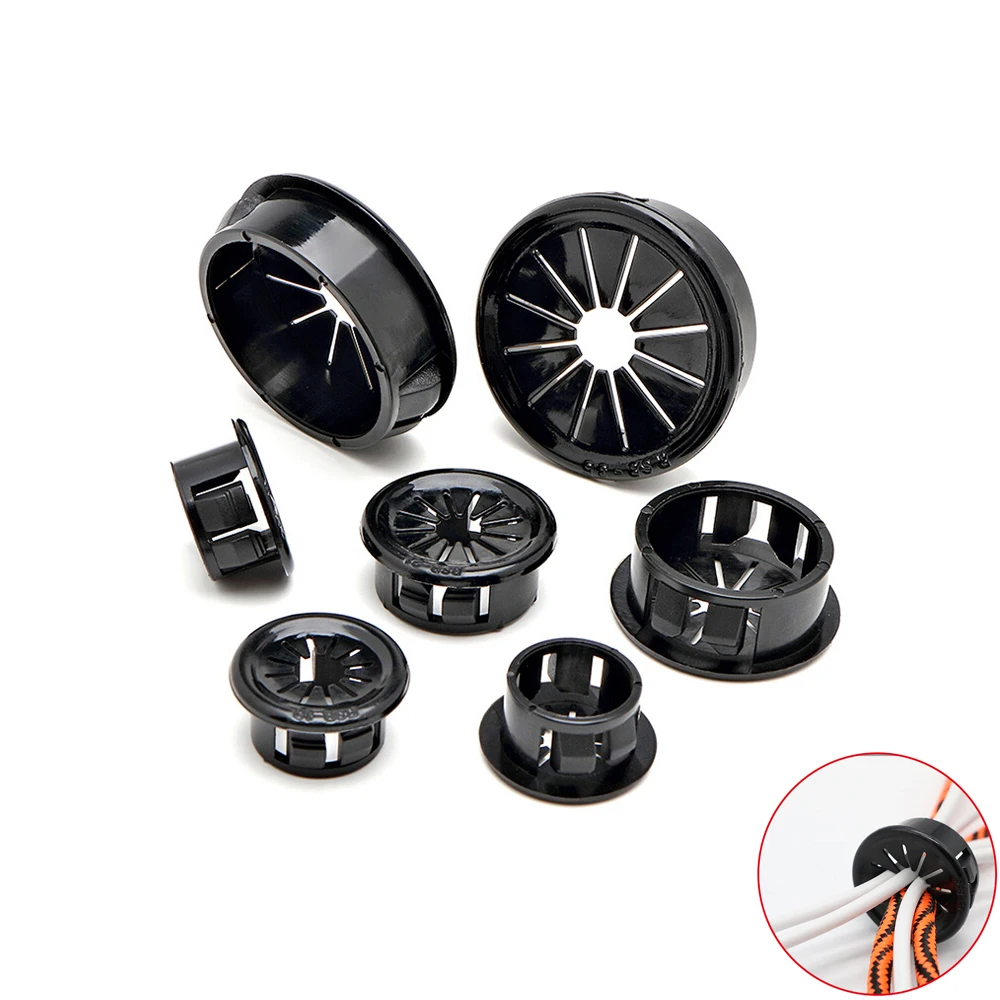 

2/5/10Pcs Nylon Cable Wiring Rubber Grommets Gasket Black Snap-on Wire Ring Hole Protective Loop Cable Fixed Protector 16~50mm