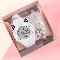 【Watch + Bracelet】Cat Ear Children's Silicone   Multi Functional Sports Electronic  Unicorn Bracelet Set 2